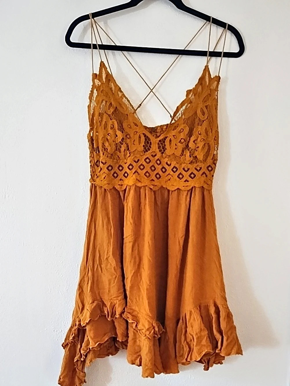 Free People Adella Slip Dress Brown Lace Mini Dress